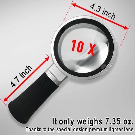 dimensions of 10x handheld stand magnifier